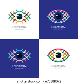 Set of vector colorful abstract eye logo, sign, emblem design element. Design concept for optical, glasses shop, oculist, ophthalmology, CCTV