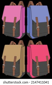 Set of vector Colorful Backpacks. Backpacks for schoolchildren, students, travellers and tourists. Back to School rucksack flat vector illustrations isolated on white.
