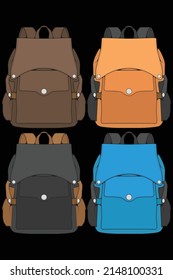 Set of vector Colorful Backpacks. Backpacks for schoolchildren, students, travellers and tourists. Back to School rucksack flat vector illustrations isolated on white.
