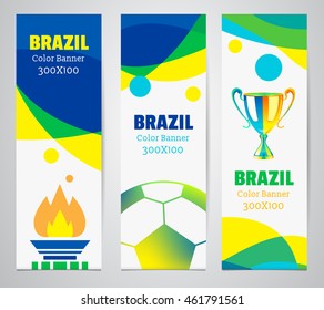 Set of vector colorful banners, Brazil sign color,  Sports sign, Vector illustration.