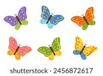  Set of vector colorful butterflies. Collection of butterflies.