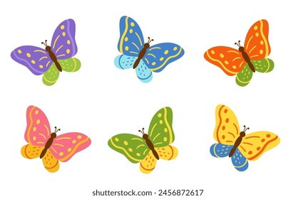  Set of vector colorful butterflies. Collection of butterflies.