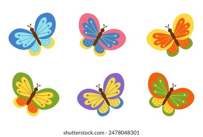  Set of vector colorful butterflies. Collection of butterflies for design.