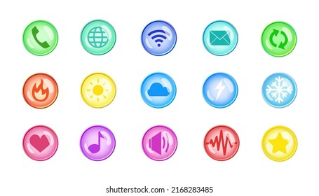 Conjunto de botones vectoriales coloridos con señales mundiales para el diseño web.