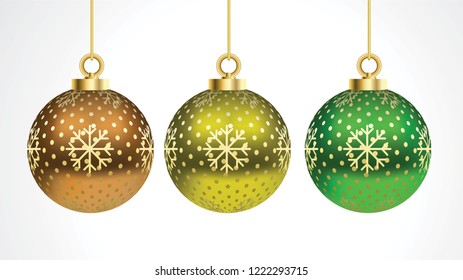Set of vector Colorful christmas balls with ornaments. collection isolated realistic decorations. Vector illustration on white background.