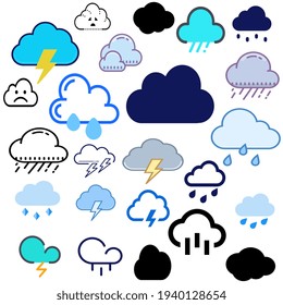 Satz von vektorbunten Wolken. Blauer Himmel mit weißen Wolken. Vektorgrafik-Icon-Set.