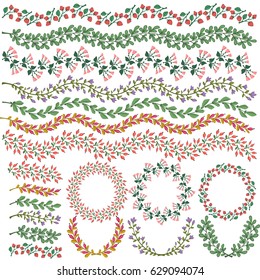 Set of vector colorful floral decorations. All brushes included.