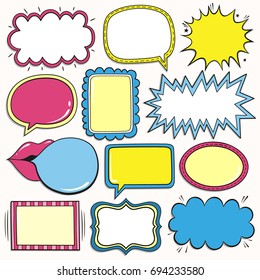 Set of vector colorful frames. Hand draw cartoon illustration. Freehand doodles.