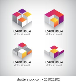 set of vector colorful geometric abstract cube icons, logos isolated