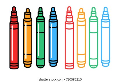 Set of vector colorful graphic contour markers. Green yellow red and blue