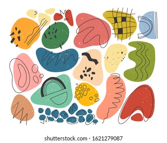 Set of vector colorful hand drawn organic shapes,doodles,elements and textures.Trendy contemporary design perfect for prints,flyers,banners,fabric ,invitations,branding design,covers and more.