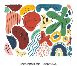 Set of vector colorful hand drawn organic shapes,doodles,elements and textures.Trendy contemporary design perfect for prints,flyers,banners,fabric ,invitations,branding design,covers and more.