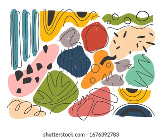 Set of vector colorful hand drawn organic shapes,doodles,elements and textures.Trendy contemporary design perfect for prints,flyers,banners,fabric ,invitations,branding design,covers and more.