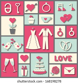 Set of vector colorful icons for wedding or Valentine's day