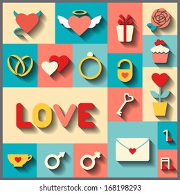 Set of vector colorful icons for wedding or Valentine's day