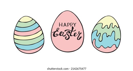 Set of vector colorful ornamental easter eggs. Holiday illustrations, clip art in hand drawn doodle flat style for greeting cards, festive design