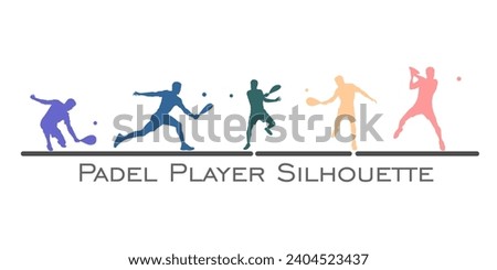 set vector colorful Padel paddle tennis player silhouette isolated background