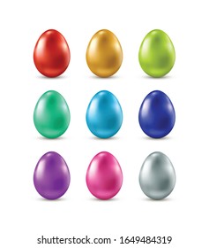 Set of vector colorful realistic Easter eggs isolated on white background.
