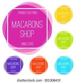 Set of vector colorful round macaron and french pastries Icons