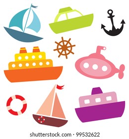 set of vector colorful sea transport