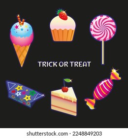 Set of vector colorful sweets and desserts
