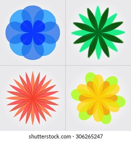 Set of vector colorful transparent flower icons isolated