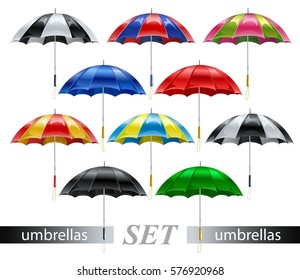 Set of vector colorful umbrellas on a white background. Vector illustration.