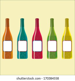 set of vector colorful wine bottles with sparkles
