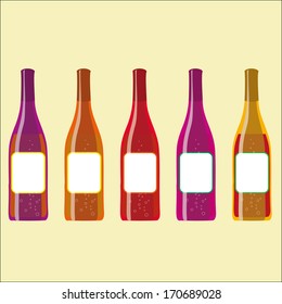 set of vector colorful wine bottles with sparkles