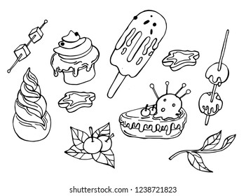 Set of vector coloring book winter elements