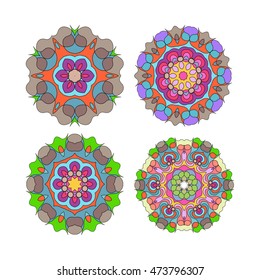 Set of vector coloring oriental mandala
