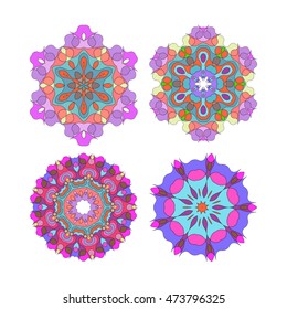 Set of vector coloring oriental mandala