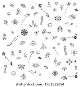 A set of vector colors in black pencil on a white background. Flat style illustration, suitable for pattern, cover and other