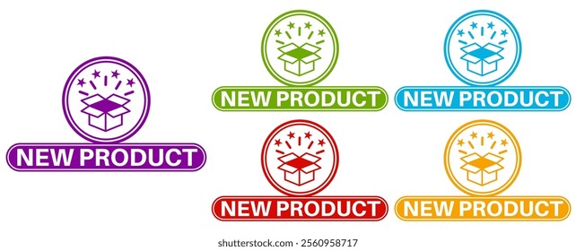 set vector colourful trendy new product icon. New arrival product sign labels template design illustration