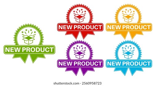 set vector colourful trendy new product icon. New arrival product sign labels template design illustration