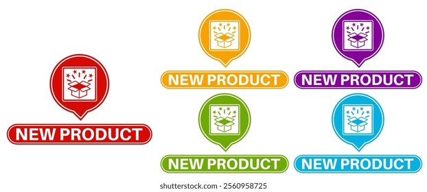 set vector colourful trendy new product icon. New arrival product sign labels template design illustration