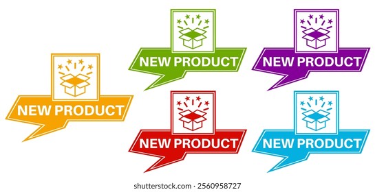set vector colourful trendy new product icon. New arrival product sign labels template design illustration