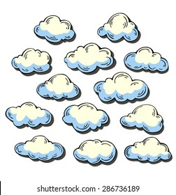 Set of vector comic clouds on white background