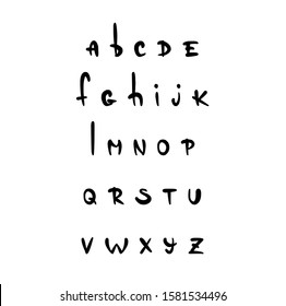 Set of vector comic style cyrillic alphabet letters. Russian handwritten ABC. Lowercase letters in cute cartoon style.