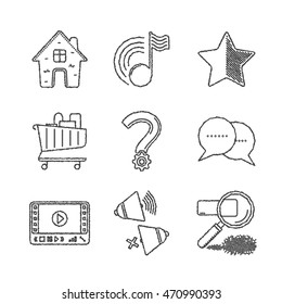 Set of vector common website icons and concepts in sketch style