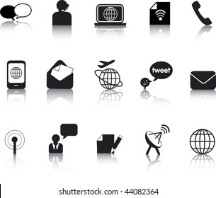 Set of vector communication icon button silhouettes