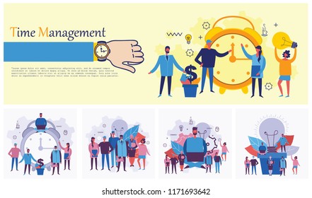 Set of vector concept illustration backgrounds of Start Up, Digital Marketing, Big Idea and Team Work in flat style