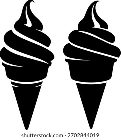 Set of vector cone ice cream clip art design. Ice cream black silhouette design