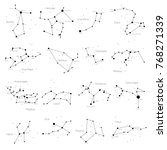 Set of vector constellations of the northern and southern hemispheres - Ursa Minor and Major, Pegasus, Cassiopea and others. All main constellation with names of stars and constellations. Sky map