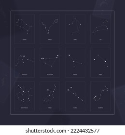 Set of vector constellations of the northern and southern hemispheres - Ursa Minor and Major, Pegasus, Cassiopea and others. All main constellation with names of stars and constellations. Sky map