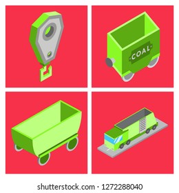 Set of vector construction and industrial icons. Mining and digging tools. helmet, paint, crane, wall, truck, jackhammer, and more. Editable Stroke