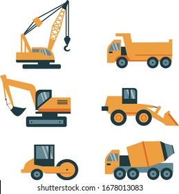 Set of vector construction machines, heavy equipment