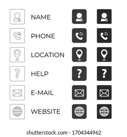 Set of vector contact icons on white background