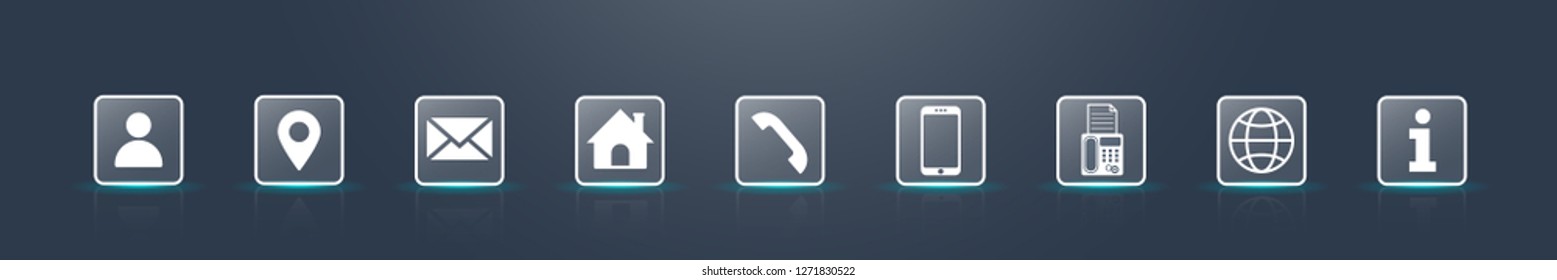 Set of vector contact us icons. Phone, smartphone, email, location, house, globe, address, profile, fax, web, information.