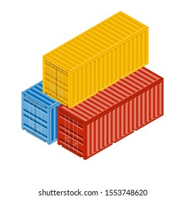 Set of vector container. Collection of orange cargo containers. Shipping container for logistics and transportation. 